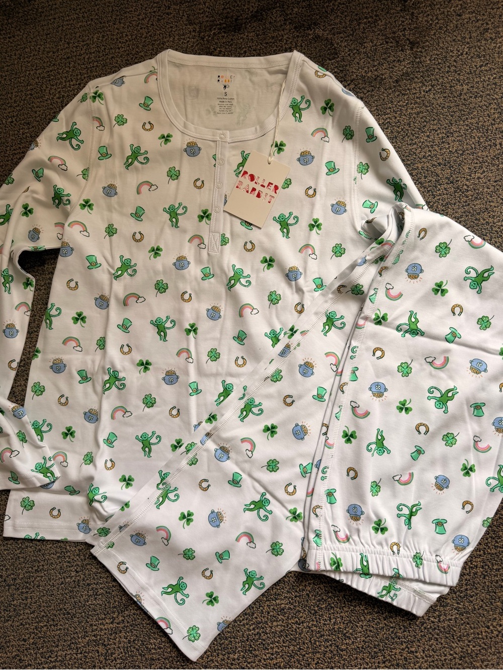 Roller rabbit St. Patrick's Day Shamrock Print Pajama Set - White & Green